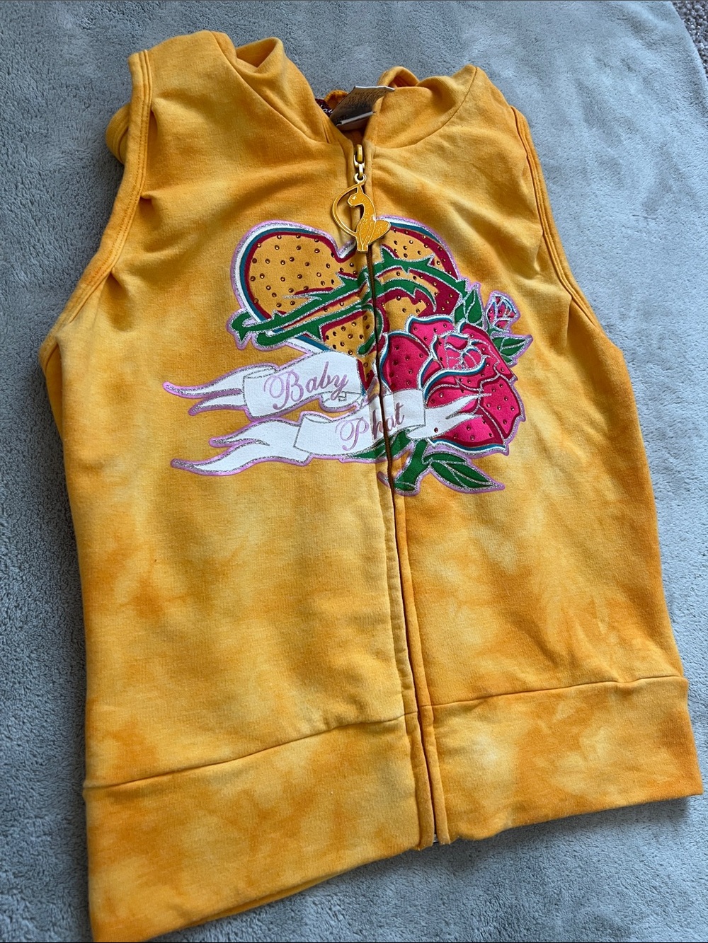 Baby Phat Y2K Sleeveless Zip Up Hoodie Rose Tattoo Style Graphic